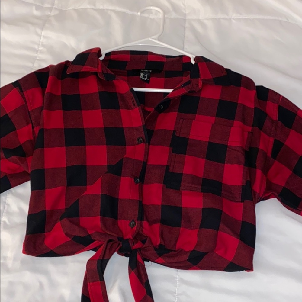 Crop top button down plaid shirt